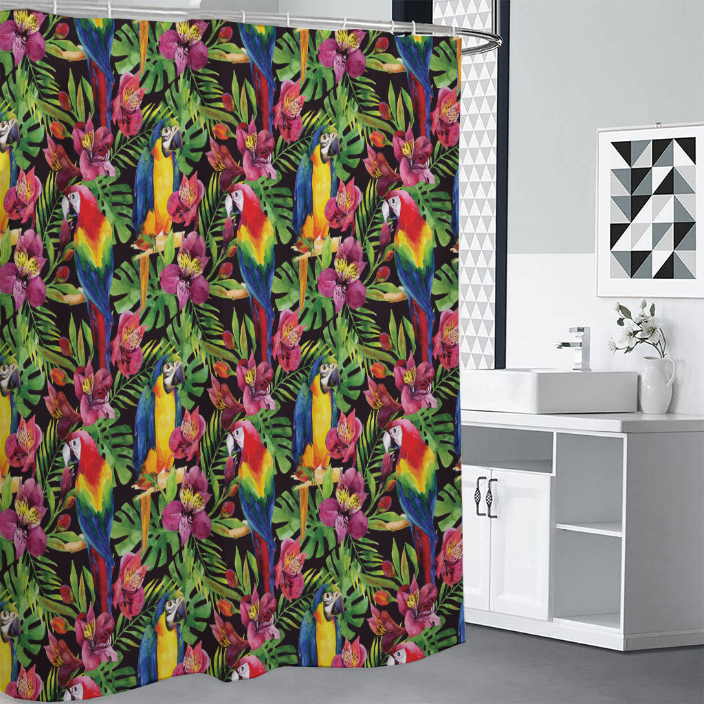 Watercolor Parrot Pattern Print Shower Curtain