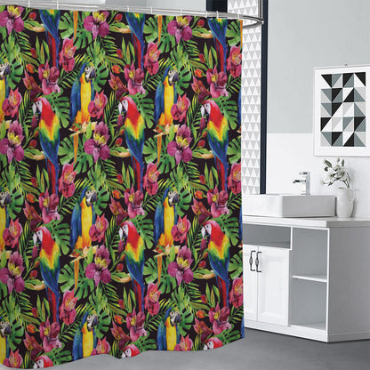 Watercolor Parrot Pattern Print Shower Curtain