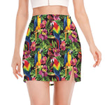 Watercolor Parrot Pattern Print Side Slit Mini Skirt