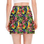 Watercolor Parrot Pattern Print Side Slit Mini Skirt