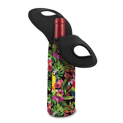Watercolor Parrot Pattern Print Single Neoprene Wine Tote