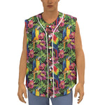 Watercolor Parrot Pattern Print Sleeveless Baseball Jersey