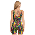 Watercolor Parrot Pattern Print Sleeveless One Piece Swimsuit