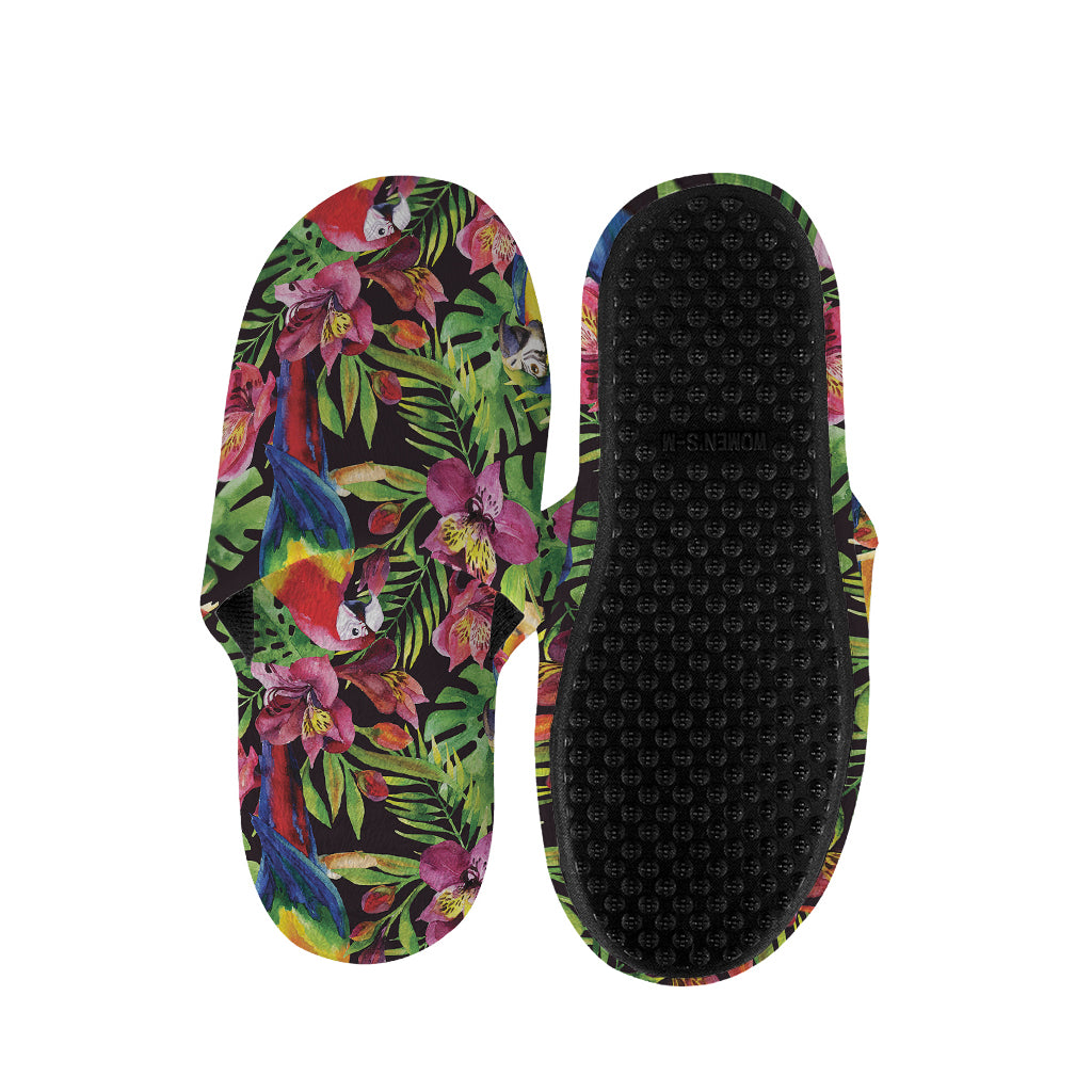 Watercolor Parrot Pattern Print Slippers