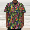 Watercolor Parrot Pattern Print Textured Short Sleeve Shirt