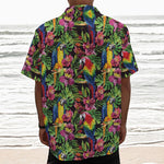 Watercolor Parrot Pattern Print Textured Short Sleeve Shirt