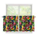 Watercolor Parrot Pattern Print Tier Curtains