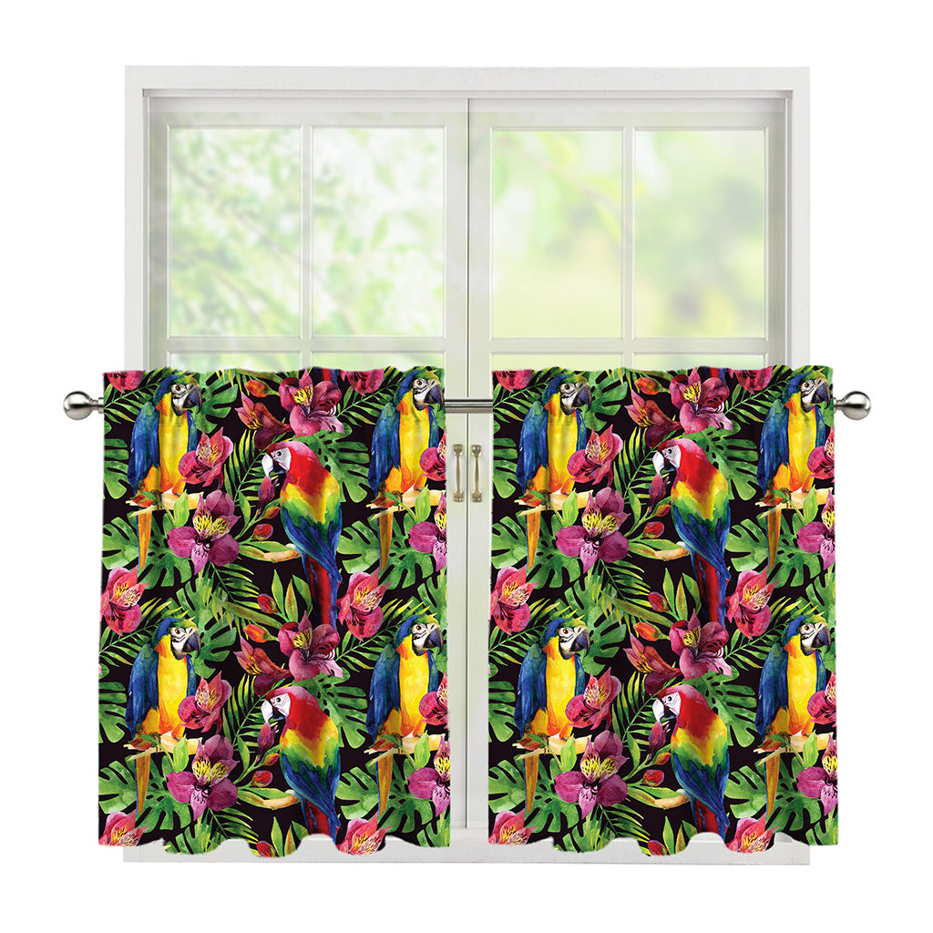 Watercolor Parrot Pattern Print Tier Curtains