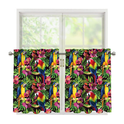 Watercolor Parrot Pattern Print Tier Curtains