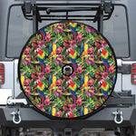 Watercolor Parrot Pattern Print Tire Cover With Camera Hole
