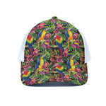 Watercolor Parrot Pattern Print White Mesh Trucker Cap