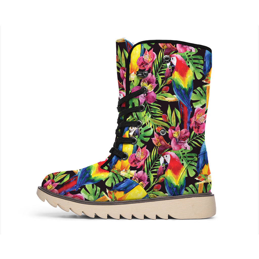 Watercolor Parrot Pattern Print Winter Boots