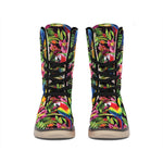 Watercolor Parrot Pattern Print Winter Boots