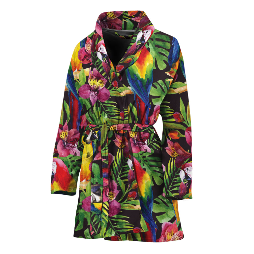 Watercolor Parrot Pattern Print Women's Bathrobe
