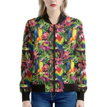 Watercolor Parrot Pattern Print Women's Bomber Jacket