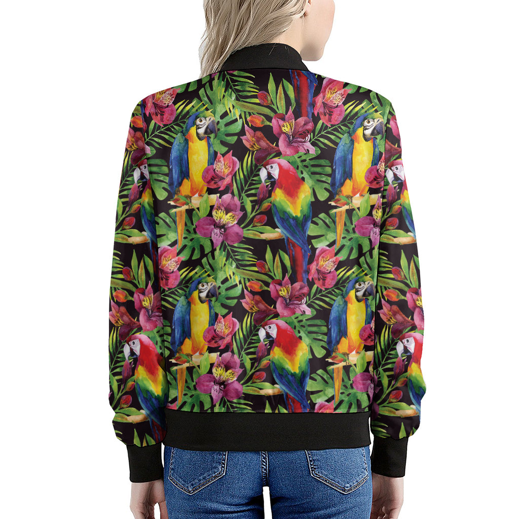 Watercolor Parrot Pattern Print Women's Bomber Jacket
