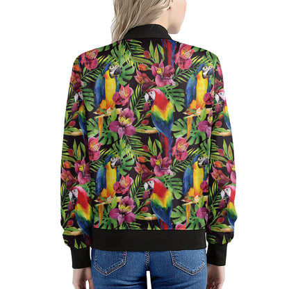 Watercolor Parrot Pattern Print Women's Bomber Jacket