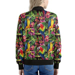 Watercolor Parrot Pattern Print Women's Bomber Jacket