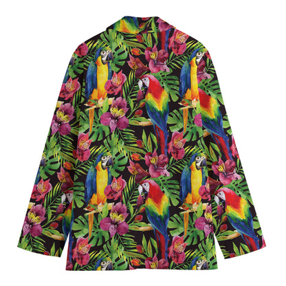 Watercolor Parrot Pattern Print Women's Cotton Blazer
