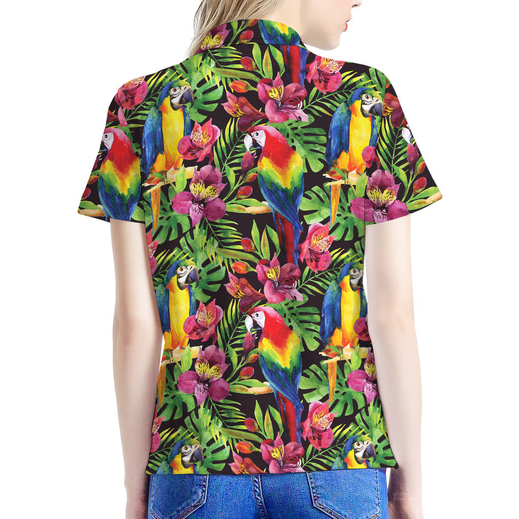 Watercolor Parrot Pattern Print Women's Polo Shirt