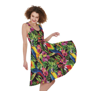 Watercolor Parrot Pattern Print Women's Sleeveless Dress