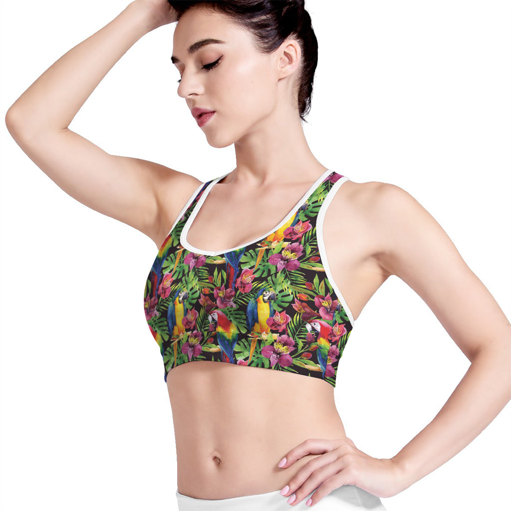 Watercolor Parrot Pattern Print Women's Sports Bra