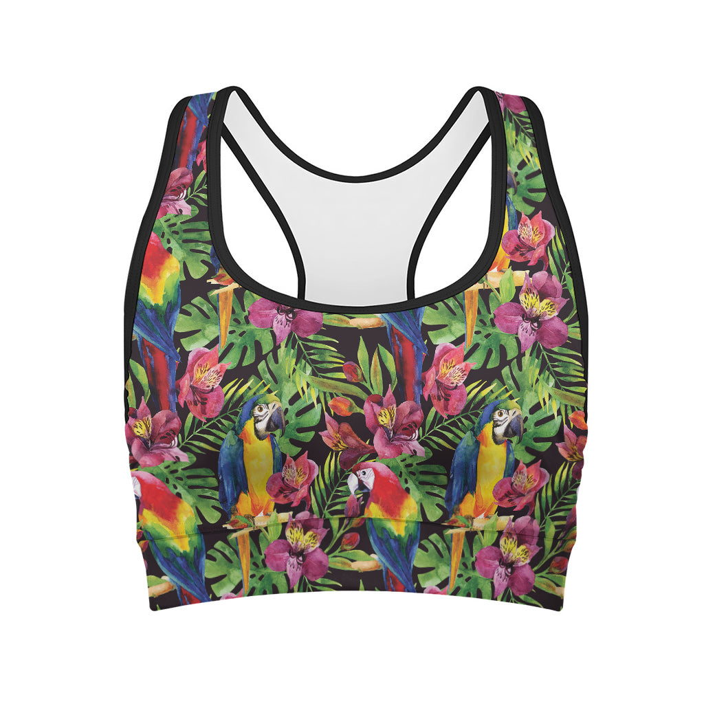 Watercolor Parrot Pattern Print Women's Sports Bra