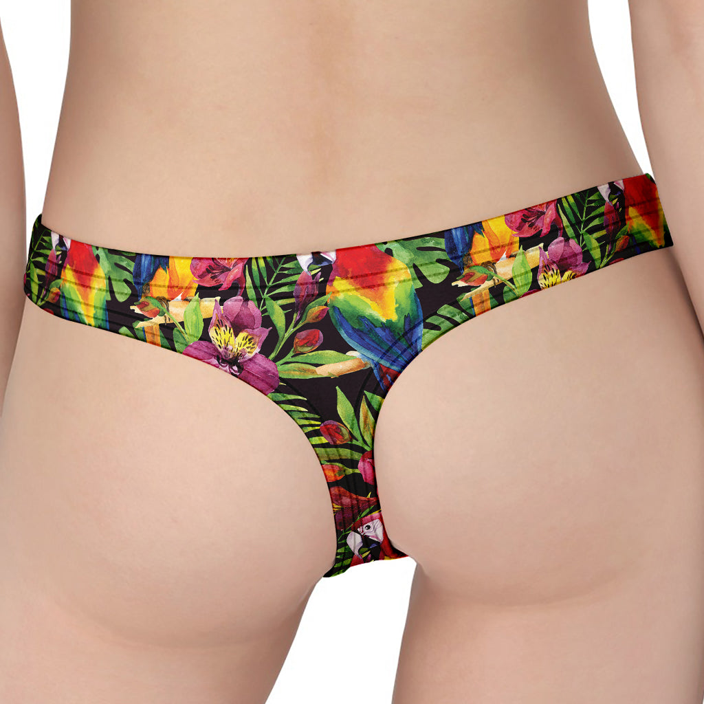 Watercolor Parrot Pattern Print Women's Thong