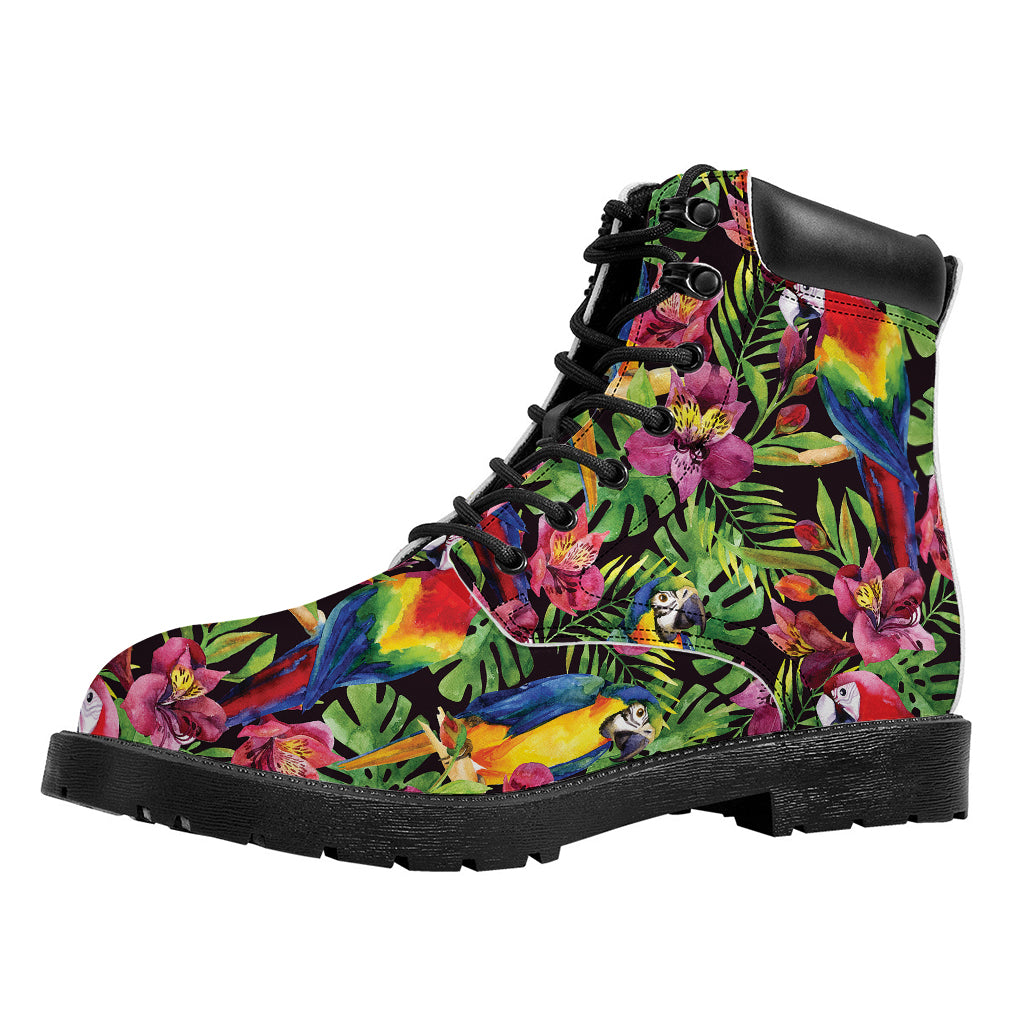 Watercolor Parrot Pattern Print Work Boots