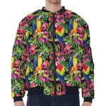 Watercolor Parrot Pattern Print Zip Sleeve Bomber Jacket