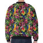 Watercolor Parrot Pattern Print Zip Sleeve Bomber Jacket