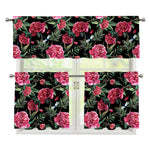Watercolor Peony Pattern Print 3 Piece Kitchen Curtains