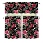 Watercolor Peony Pattern Print 3 Piece Kitchen Curtains
