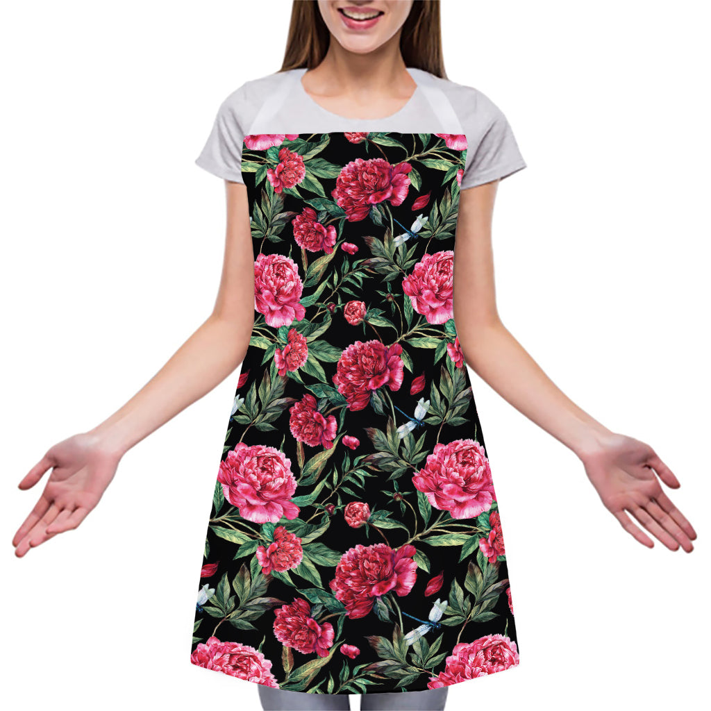 Watercolor Peony Pattern Print Adjustable Apron