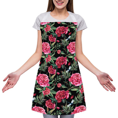 Watercolor Peony Pattern Print Adjustable Apron