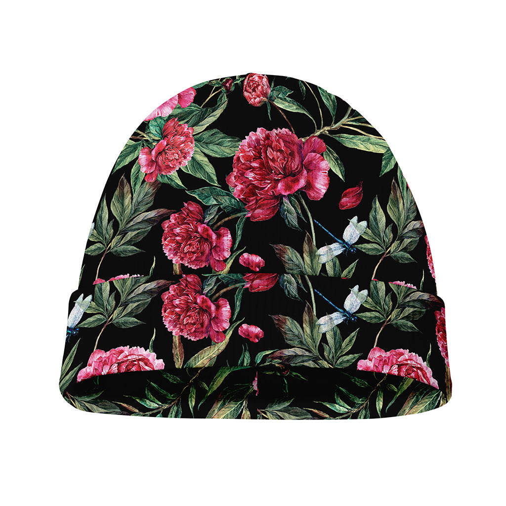 Watercolor Peony Pattern Print Beanie