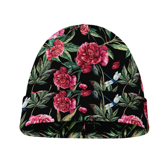 Watercolor Peony Pattern Print Beanie