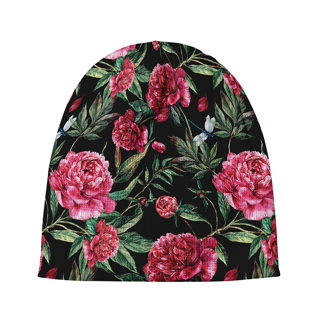 Watercolor Peony Pattern Print Beanie