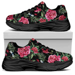 Watercolor Peony Pattern Print Black Chunky Shoes