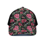 Watercolor Peony Pattern Print Black Mesh Trucker Cap