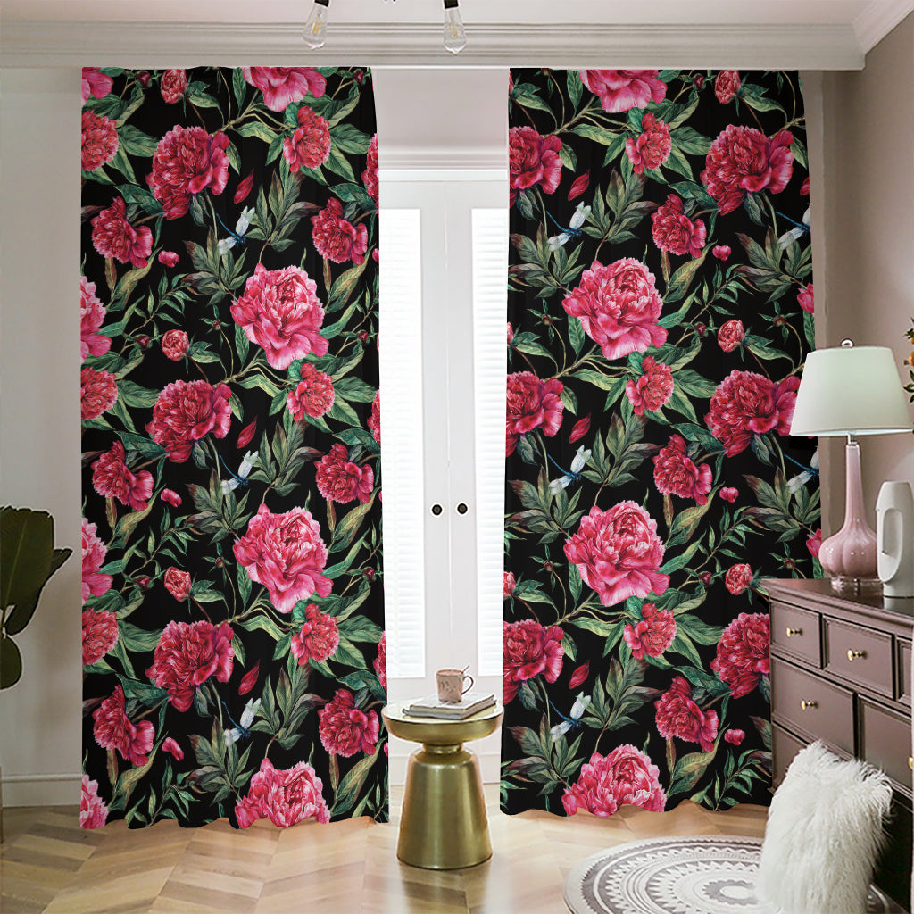 Watercolor Peony Pattern Print Blackout Pencil Pleat Curtains