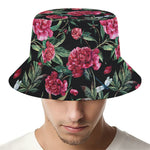 Watercolor Peony Pattern Print Bucket Hat