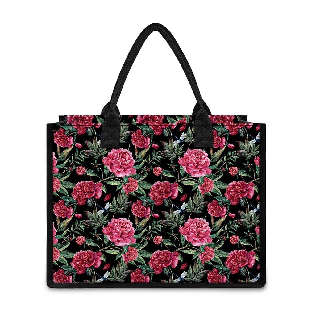 Watercolor Peony Pattern Print Canvas Tote Bag