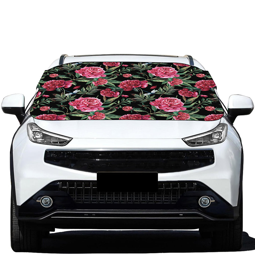 Watercolor Peony Pattern Print Car Windshield Snow Cover