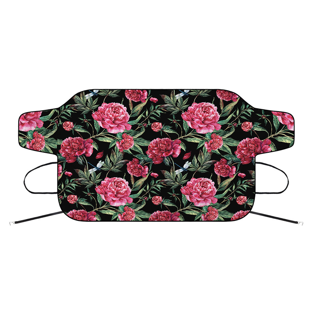 Watercolor Peony Pattern Print Car Windshield Snow Cover