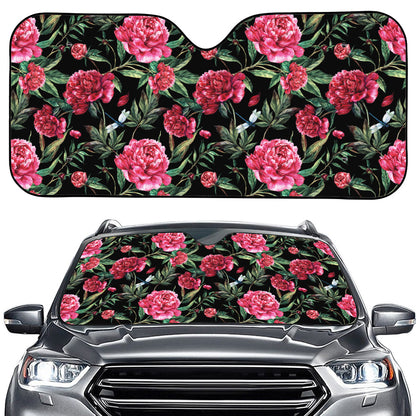 Watercolor Peony Pattern Print Car Windshield Sun Shade