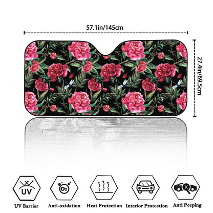 Watercolor Peony Pattern Print Car Windshield Sun Shade