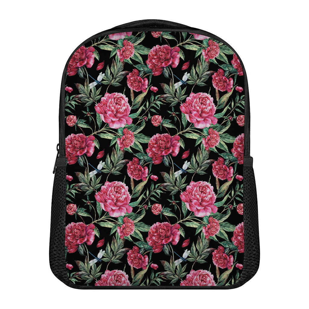 Watercolor Peony Pattern Print Casual Backpack