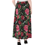 Watercolor Peony Pattern Print Chiffon Maxi Skirt