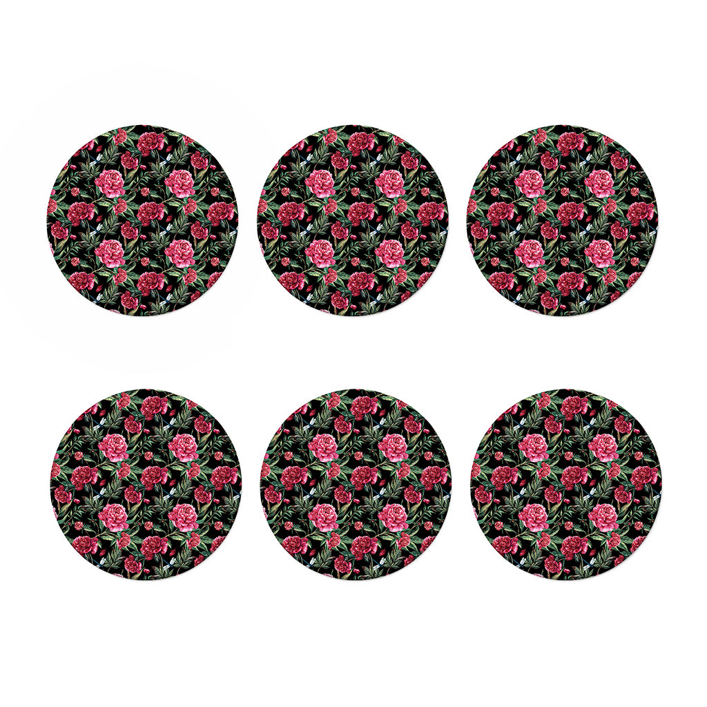 Watercolor Peony Pattern Print Coaster Set